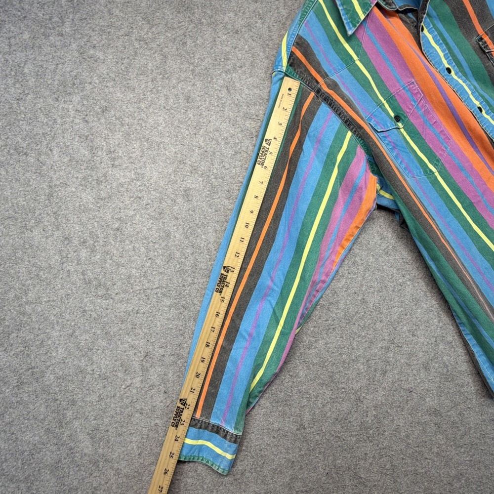 Vintage Wrangler Brushpopper Men's Size XL Blue Pink Striped Button Up 90s - Picture 7 of 9